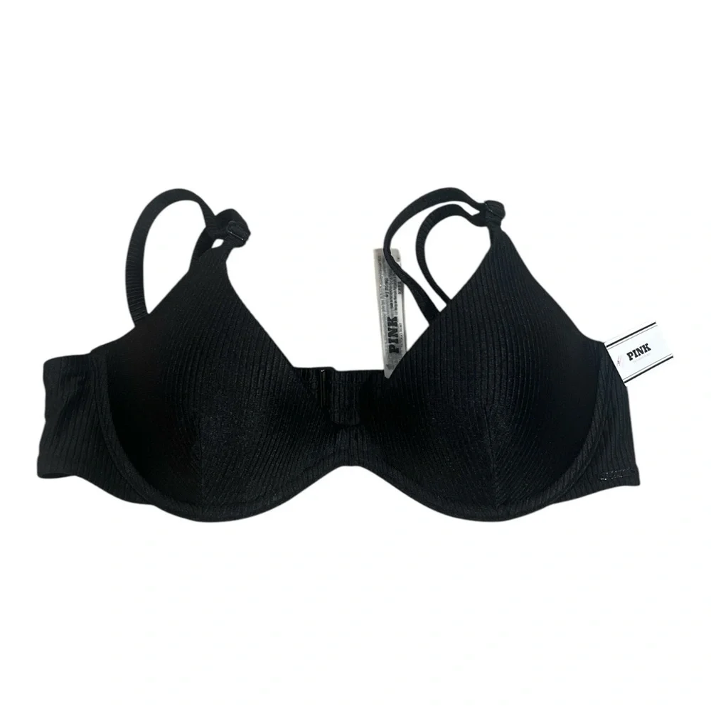 Victoria's‎ Secret Pink Black Swim Super Push-Up Underwire Cheeky Bikini Set- M